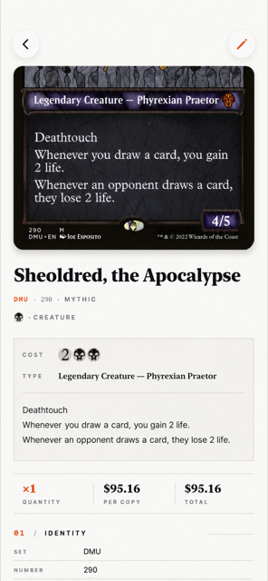 Archivist on iPhone — full card detail with live market price