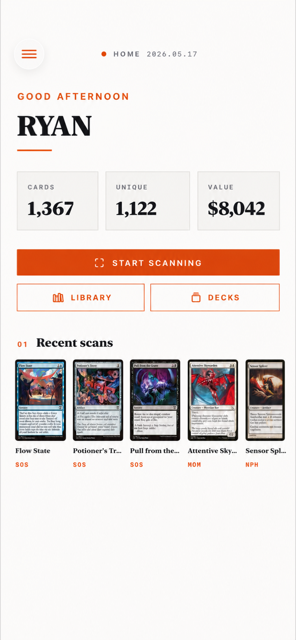 Archivist on iPhone — collection size, unique cards, and total value at a glance